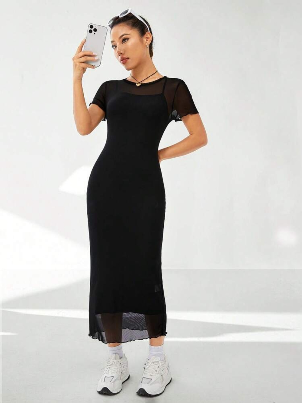 H&M Black Layered Sheer Dress With Slip NEW
